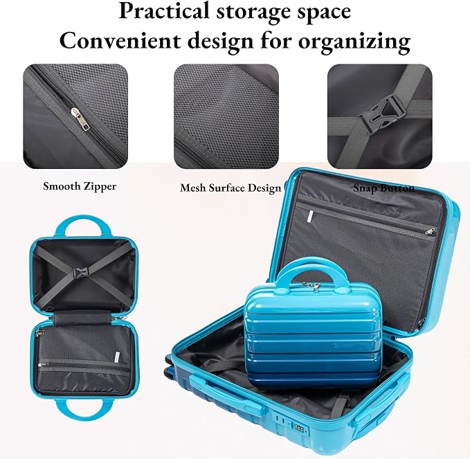 Gradient Blue-Navy Blue Luggage Set 14" & 20" - 2 Piece PC Spinner Wheel Suitcases with Combination Lock, Lightweight Carry On for Business & Vacation - Image 2