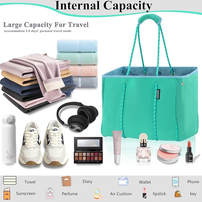 QOGiR Neoprene Multipurpose Beach Bag Tote with Inner Zipper Pocket … … … … - Image 5