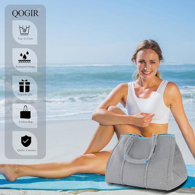 QOGiR Neoprene Multipurpose Beach Bag Tote with Inner Zipper Pocket … … … … - Image 6