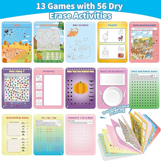 2 Pack Reusable Activity Game for Kids Ages 4-8, 8-12,Travel Games Include 56 Different Game,1-2 Players,Toy & Learning Tool for Road Trip Airplane Activity