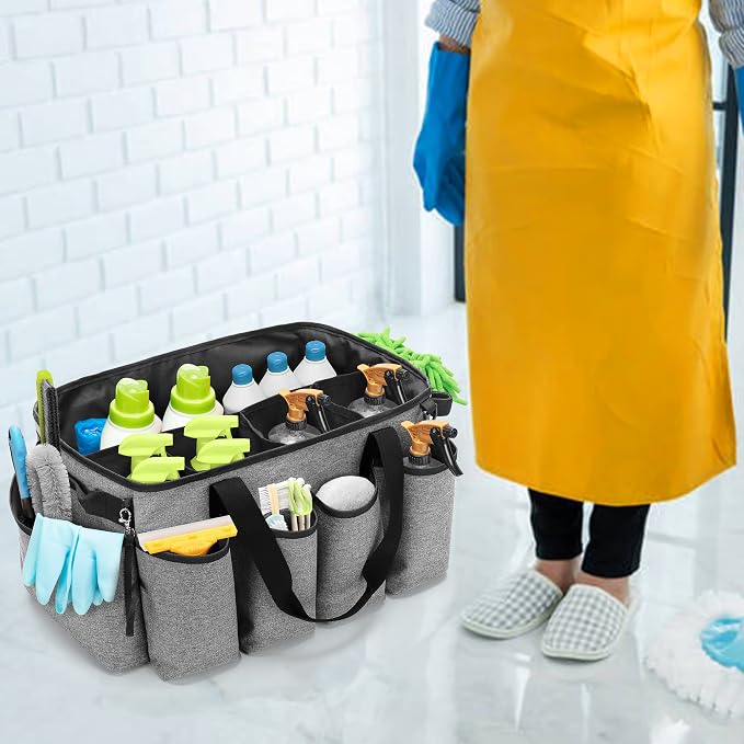 HODRANT Extra-Large Cleaning Caddy with Handles & Multi Pockets | Large Capacity Tote Bag for Cleaning Tools & Products Storage, Cleaner Organizer for Car, Home & Housekeeping Work, Gray - Image 8