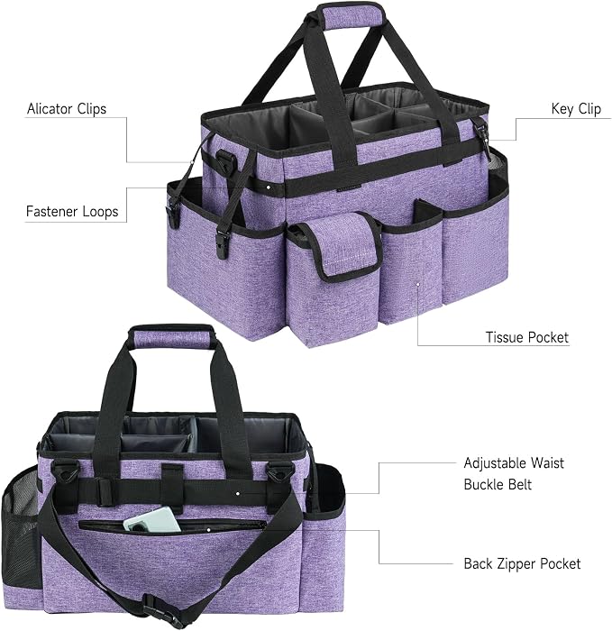 Cleaning Caddy Bag,Large Cleaning Supplies Organizer with Handle for Housekeepers,Purple - Image 4