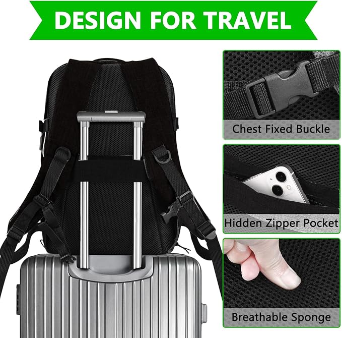 Personal Item Travel Carry On Luggage Backpack for Women Men Flight Approved Casual Weekender Laptop Bag for College Business Outdoors Hiking Water Resistant Lightweight Daypack with USB Charging Port - Image 5