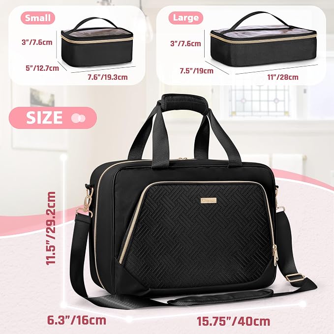 Extra Large Toiletry Bag for Women, Travel Makeup Organizer, Black | Toiletry Bag with 4 Individual Cases, Hair Tool Pocket & Makeup Brushes Compartment, Large Capacity Travel Organizer - Image 6