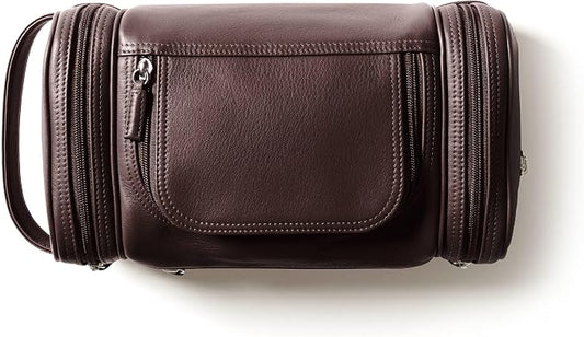 Leatherology Brown Multi Pocket Toiletry Bag – Full-Grain Leather Travel Dopp Kit with Multiple Zippered Compartments | Spacious, Durable Organizer for Toiletries & Grooming Essentials by Leatherology