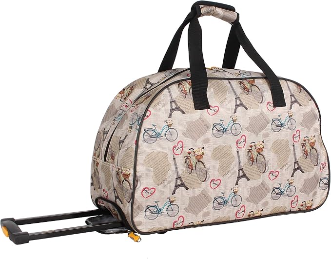 LUCAS Luggage 22 Inch Printed Rolling Carry-On Suitcase Wheeled Duffel (22in, Paris) - Image 2