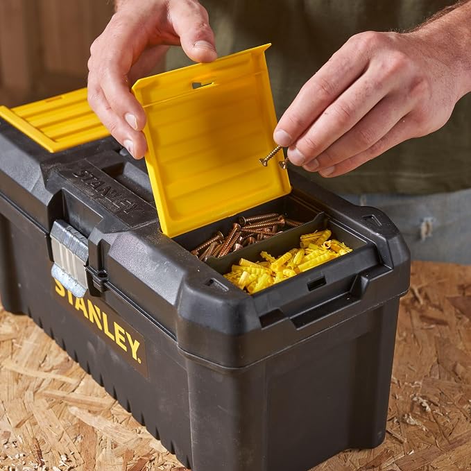STANLEY Essential Tool Box (16in), Durable Storage Solution with Removable Tote Tray and Organisers, for Parts and Tools Storage, STST1-75518 - Image 12