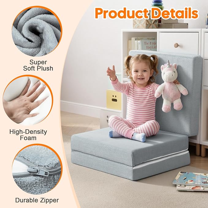 MeMoreCool Foldable Floor Mattress for Kids Trifold, 63x26 Inch Grey | Trifold futon floor mattress for playroom, reading nook and travel, washable - Image 4