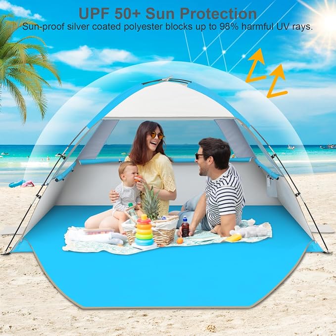 Gorich Beach Tent Sun Shelter for 3/4/6/8/10 Person with UPF 50＋ UV Protection, Lightweight & Easy Setup Beach Shade Canopy, Portable Beach Shade Tent Beach Cabana - Image 3