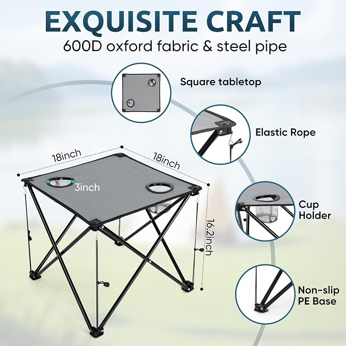 HaSteeL Folding Beach Chair Set of 3, Foldable Blue Camping Chairs & Grey Table for Outside, Low Beach Chair Portable for Adults Fishing, Picnic, Outdoor BBQ, Travel, Sports, Cup Holder & Storage Bag - Image 2
