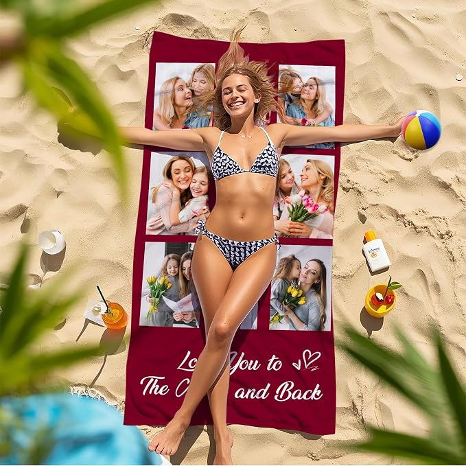 JML Mothers Day Birthday Gifts for Mom from Daughter Son, Personalized Beach Towel with Photo, Custom Beach Towel Gift for Mommy, Grandma, Women, Wife Anniversary Family Day, Summer, Holiday - Image 8