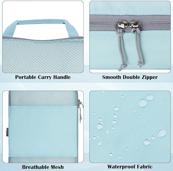 Compression Packing Cubes for Travel Essentials, 2 Set Expandable Compression Bags for Travel Packing Cubes for Suitcase Luggage Organizer Bags, Blue Mesh - Image 4