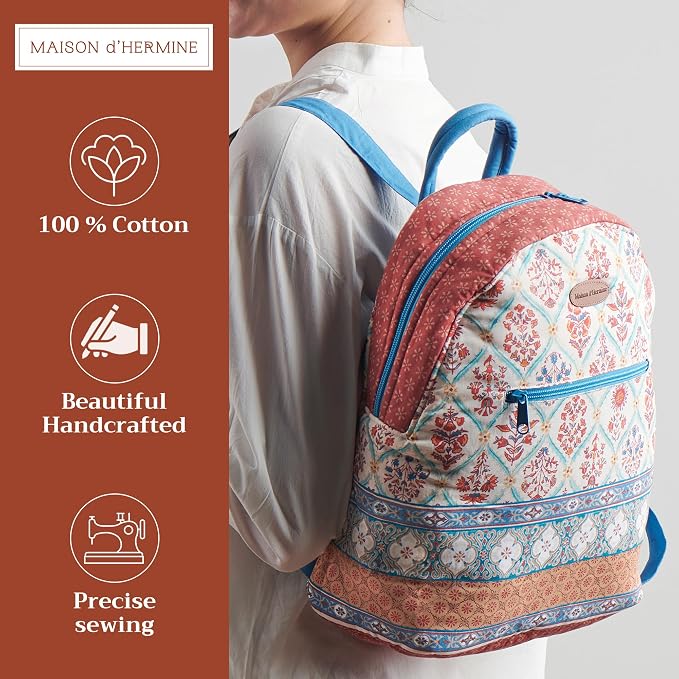 Maison d' Hermine Backpack for Women Men Cotton Shoulder Multipurpose Rucksack with Small Pouch Lightweight Multi Pocket Bag for Travel Work Beach Perfect for Spring Summer (Romane) - Image 2