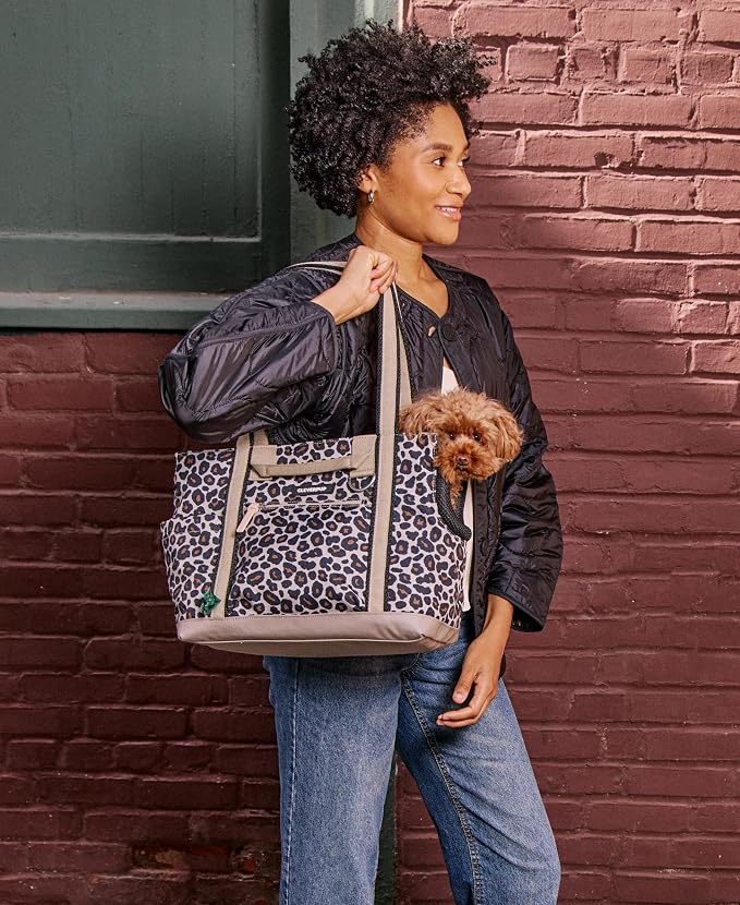 Cleverpup Transit Tote Dog Carrier for Small Dogs Under 8 lbs, 16x11x8 Soft-Sided 4-Pc Set with Waterproof Base, Plush Insert, Food Pouch, Mesh Head Opening - Small, Leopard - Image 7