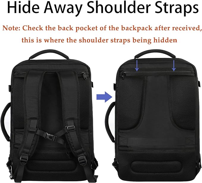 MATEIN Carry on Backpack, Extra Large Expandable Travel Backpack for Men | Airplane Approved, Weekender Bag for Women, mochila de viaje, Water Resistant, Lightweight Daypack for Flight, 40L, Black - Image 4