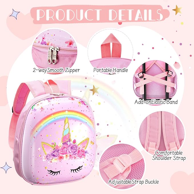 Sanwuta 4 Pcs Kids Luggage Set Back to School Gifts for Girls Boys Carry On Rolling Suitcase Backpack Neck Pillow Travel Set(18 Inch,Unicorn Rainbow Style,Pink) - Image 4