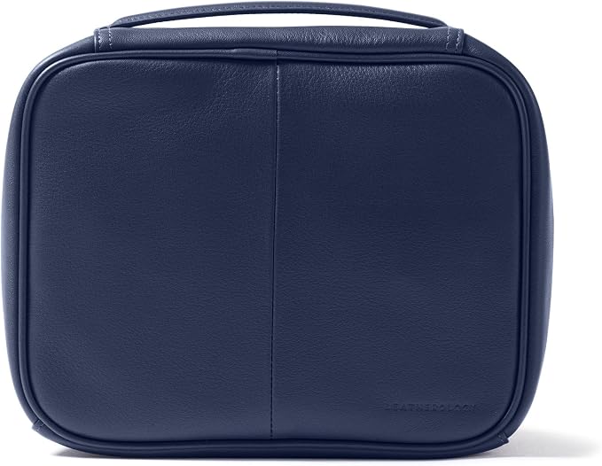 Leatherology Navy Blue Large Travel Organizer – Full-Grain Leather Toiletry Bag with Zipped Mesh Pocket, Elastic Loops & Double Metal Zipper – Travel Storage for Cables, Toiletries & Essentials - Image 6