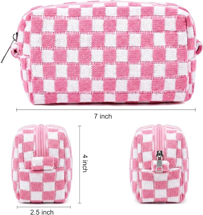 SOIDRAM 2 Pack Checkered Makeup Bag for Women, Cute Makeup Pouch Small Makeup Bag Travel Cosmetic Organizer for Toiletries, Brushes & Skincare - Image 5