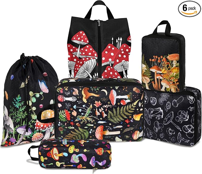 6 Pcs Compression Packing Cubes Waterproof Suitcase Travel Bag Luggage Backpack Organizer Travel Cubes for Packing-Black Mushroom by Unknown