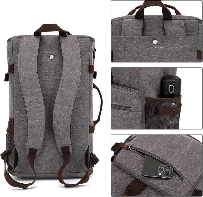 Kalesi Gym Duffle Bag Backpack 4-Way Vintage canvas with Shoes Compartment for travel Sport Hiking laptop (Vintage grey) - Image 3