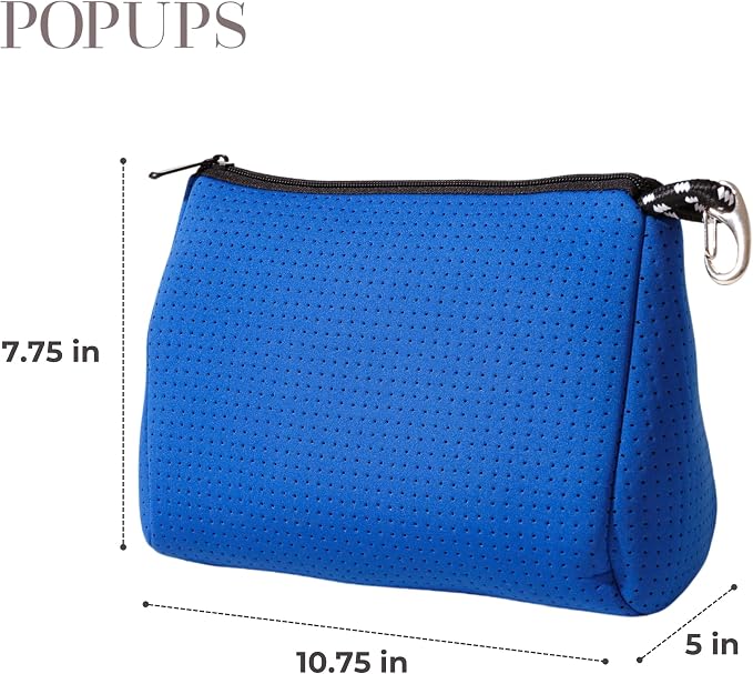 POPUPS Large Makeup Bag with Zipper, Royal Blue - Waterproof Neoprene Cosmetic Bag 7.7 x 10.75 x 5 inches - Image 3