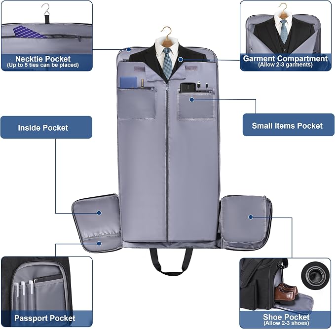 HILOMON Convertible Duffle Bags for Travel Carry On Suit Duffle Bags with Shoulder Strap 2 in 1 Hanging Garment Duffle Bag for Men Women - Image 2