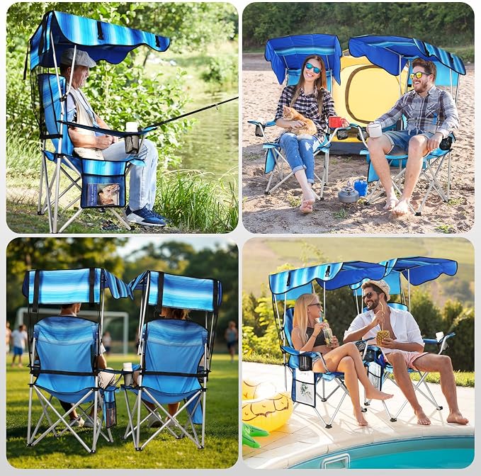 VTOY Portable Camping Chair with Canopy - Folding Chair with Canopy, Durable 600D Oxford Canopy Chair for Camping, Beach, Picnics, Fishing & Sports - Image 5