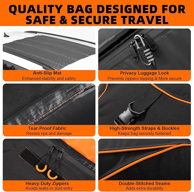 Sailnovo Aerodynamic Rooftop Cargo Carrier Bag, 20 Cubic Feet Waterproof Car Top Carrier for All Vehicles with/Without Racks, Holds Luggage for 4-6, Includes Anti-Slip Mat, Storage Bag, Luggage Lock - Image 7