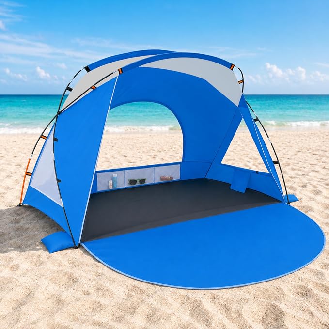 Beach Tent, Portable Sun Shelter for 2/3/4/6-8 Person with UPF 50+ UV Protection, Easy Setup Waterproof Beach Shade Canopy Cabana for Family Outdoor and Picnics, Fishing with Carrying Bag by Etto