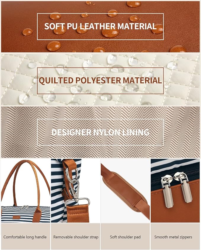 Weekender Bags for Women Travel, Under Seat Carry On Bags for Airplanes Overnight Bag with Shoe Compartment Luggage Sleeve, Foldie Travel Tote Bag Hospital Bag, Travel Gifts, Blue Strip - Image 6