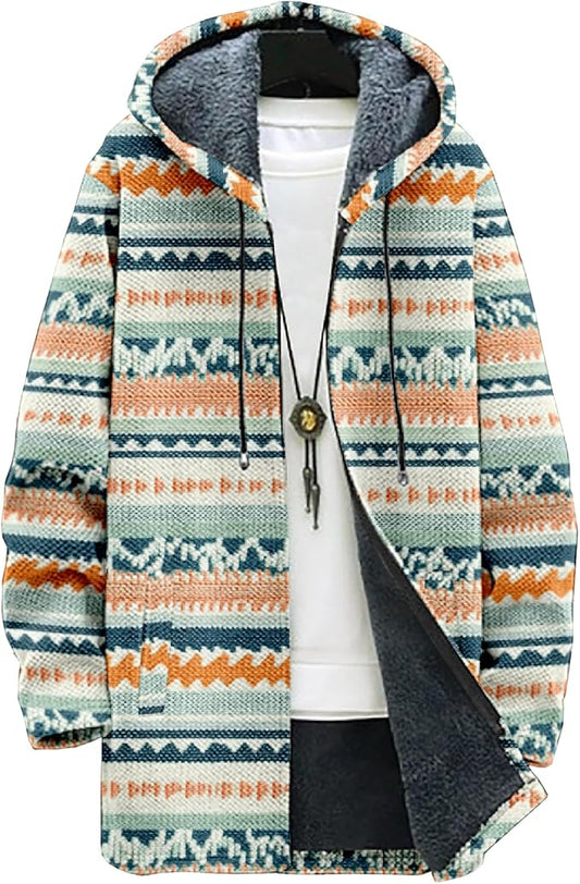 Full Zip Hoodies for Men Long Fleece Lined Knitted Hoodies with Pockets Fashion Coat Warm Cardigan for 2024