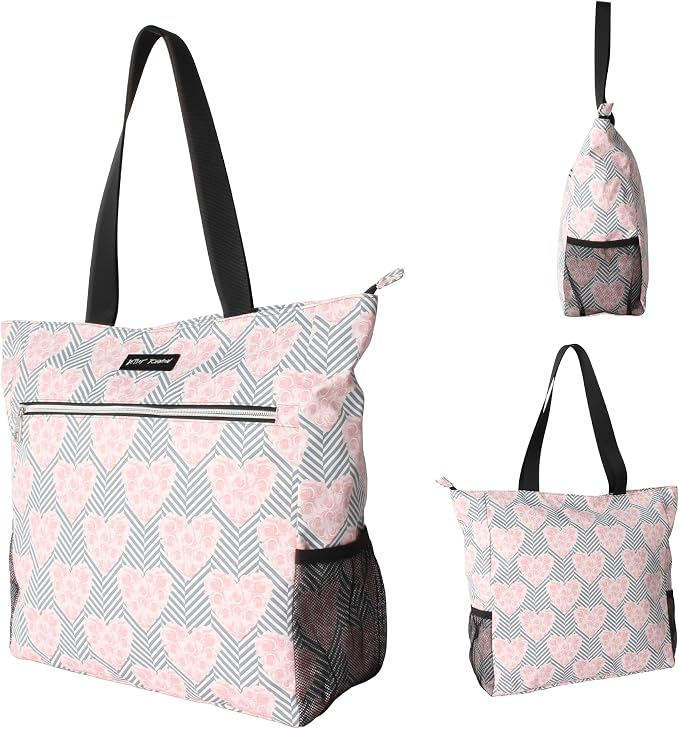 Betsey Johnson 15.6 Inch Zipper Beach Tote Bag Lightweight Large Durable Polyester with Mesh Side Pockets for Gym Work | 15.6 Inch - Image 6