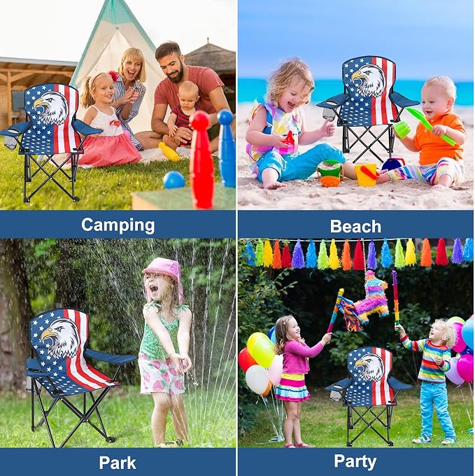 KABOER Kids Outdoor Folding Camping Chair with Cup Holder Carrying Bag | Portable Camping Chair for Beach Picnic Camping Travel Lawn Ages 3-10 - Image 6