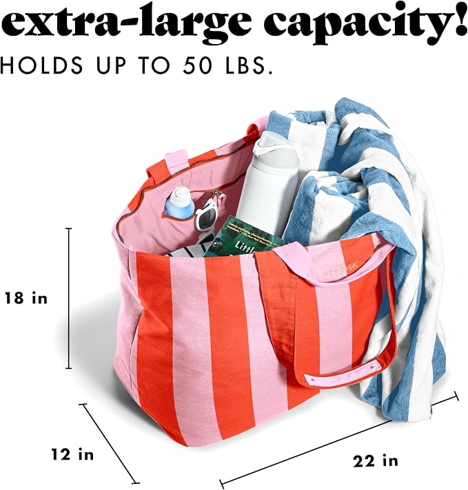 Fit & Fresh XL Beach Tote Bag for Women – XL Travel Tote with Zipper & Pockets, Oversized Canvas Pool Bag, Weekender Carry-On - Image 3