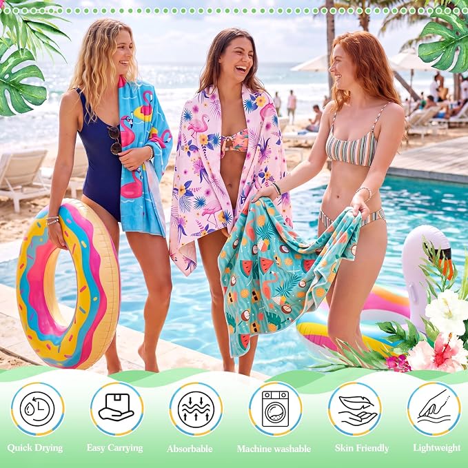Peryiter 48 Pcs Microfiber Beach Towel with Bags Bulk, 24 Large Quick Dry Pool Towels and 24 Storage Bags, 28 x 55 Inch Turtle Leaf Blanket for Beach Swimming Summer Party Camping Travel Women - Image 3