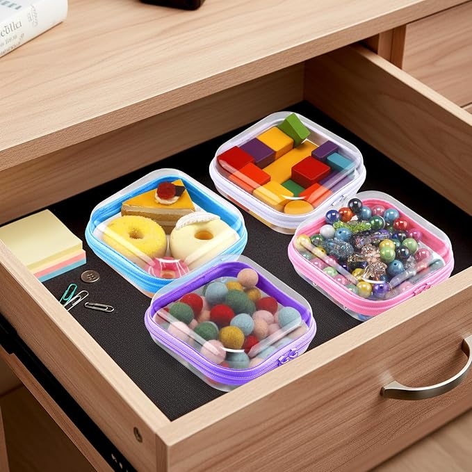 Hoolerry 4 Pcs Hard Clear Zipper Case Makeup Bags Plastic Zipper Pouch Transparent Storage Box Containers for Cosmetics, Snacks, Building Blocks, Puzzles(Clear,5 x 5 x 2 in,Multicolor) - Image 7