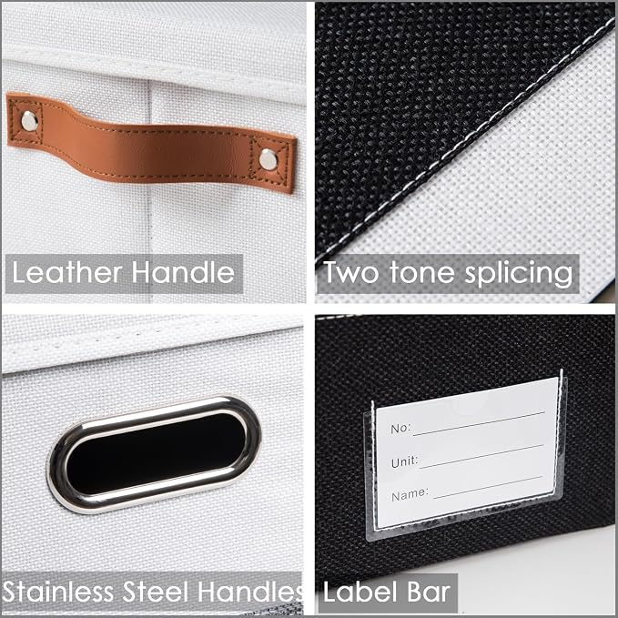 PRANDOM Foldable Storage Bins with Lids [3-Pack] Fabric Collapsible Storage Boxes Baskets Cubes Containers with Handles for Closet Living Room Bedroom (Black & White 17.7x11.8x11.8'') - Image 4