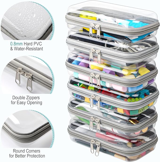 Sanwuta 6 Pcs Clear Hard Zipper Case Plastic Zipper Pouches Transparent Makeup Bag Pencil Case Pouches Toiletry Diaper Bag for Travel Toy Storage Organizer Bins(Gray,7.48 x 3.94 x 2 Inch) - Image 3