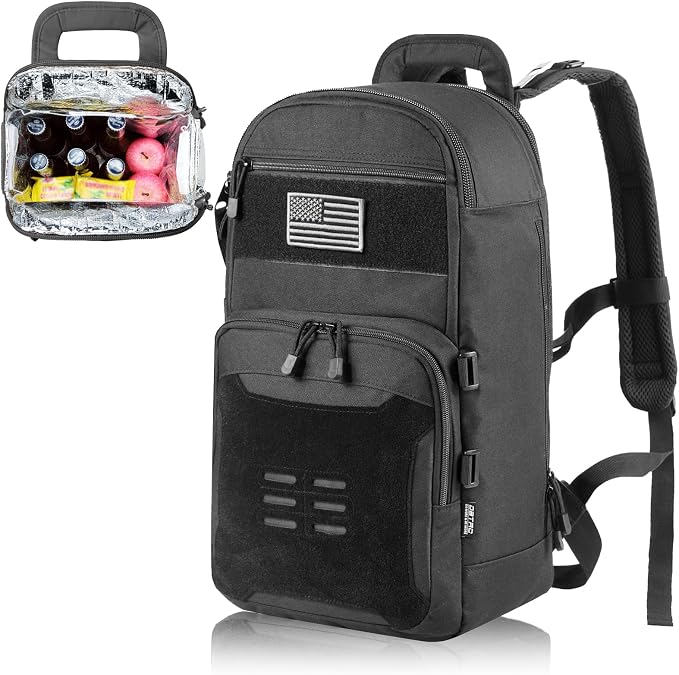 DBTAC Tactical Lunch Backpack, Large Lunch Cooler for Men Women Adult | Cooler Backpack Insulated Leak Proof for Work Camping Fishing Outdoor Travel w/Soft Easy-Clean Liner x2 (Black, 24-Cans) by DBTAC