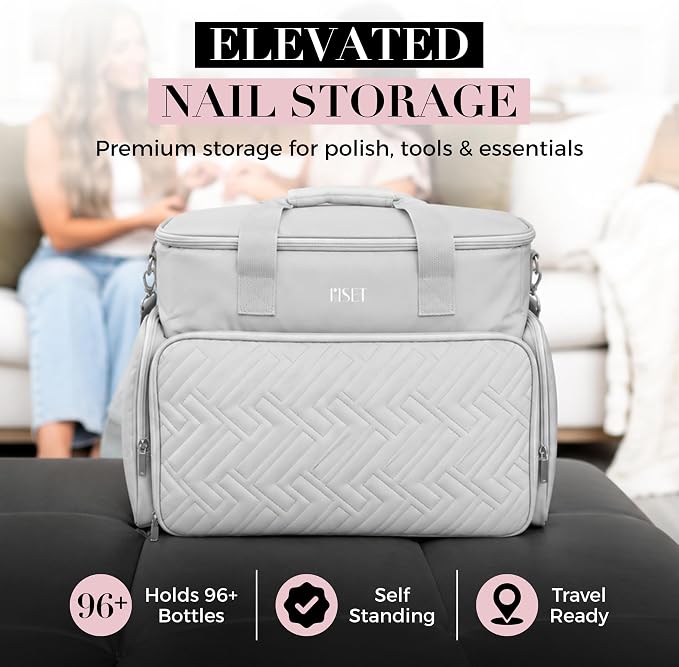 Nail Polish Organizer Case - Structured Spill-Proof Travel Bag with Reinforced Stitching, Strong Zippers, Removable Dividers - Extra Large Manicurist Storage Box in Luxury Gift-Ready Packaging - Gray - Image 2
