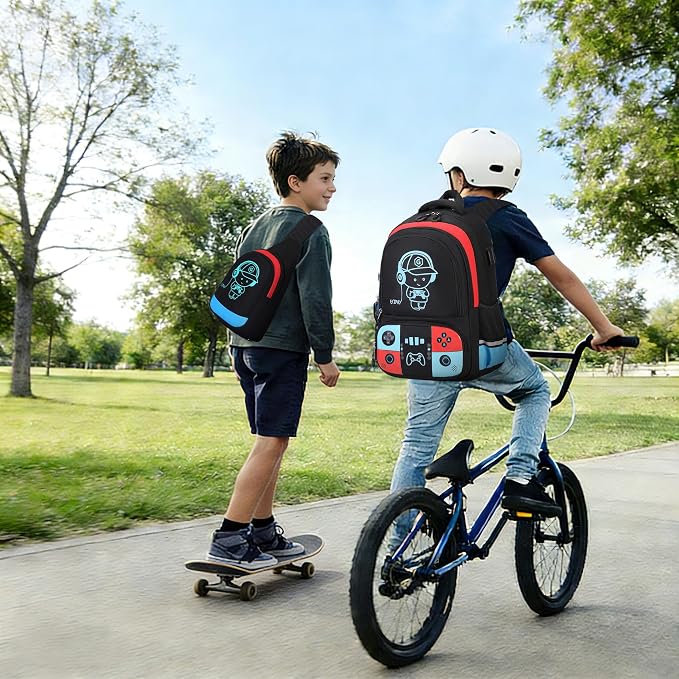 Bevalsa Backpack for School Boys, Cool Luminous Gamer Boys Schoolbag with Sling Bag,Lunch Box & Pencil Case for Kids Children Teens Elementary Middle School(Red Blue Backpack with Shoulder Bag) - Image 8