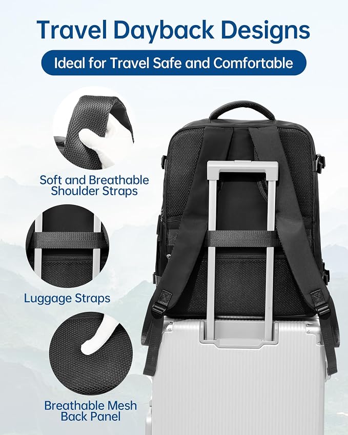 Carry on Travel Backpack for Women Men Large Hiking Laptop College Backpacks Personal Item Bag Waterproof Lightweight Backpack Flight Approved Mochilas de Viaje for Weekender Business,Black - Image 4