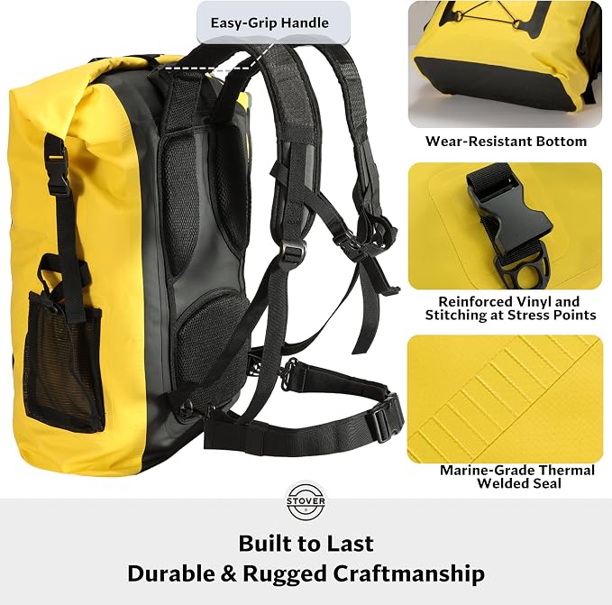 STOVER 30/40/55L Waterproof Dry Backpack & Phone Case- 2XL Floating Dry Bag for Kayaking, Travel, Hiking, Fishing, Camping, Motorcycles & Beach, Heavy-Duty Roll Top Men/Women (Yellow) - Image 4