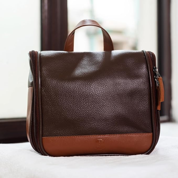 Sutton Handmade Genuine Cowhide Leather Hanging Toiletry Bag Travel Dopp Kit for Men and Women (Chocolate Brown) - Image 5
