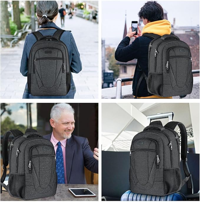 BIKROD Travel Laptop Backpack, 17 Inch Extra Large School Backpacks for Teen Boys and Girls, Black Water Resistant Women Back Pack, Business Men Sturdy Computer Bag - Image 5