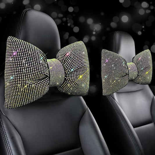 4 PCS Bling Car Pillows,Rhinestones Bowknot Car Headrest Pillow,Colorful | Car Neck Pillow for Driver Relax Neck Support,Sleeping Travel Support Neck Pillow,Diamond Interior Accessories for Women by ChuLian
