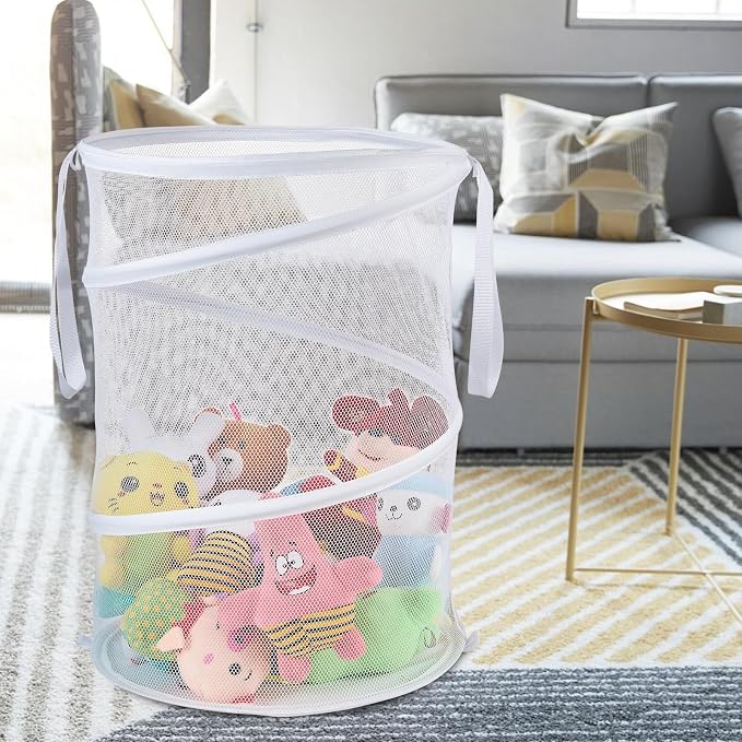 Seiritex Mesh Popup Laundry Hamper 115L Collapsible Laundry Basket Extra Large Capacity Foldable Clothing Storage Basket with Handles No Lid 26 H x 18 W x 18 L (White) - Image 5