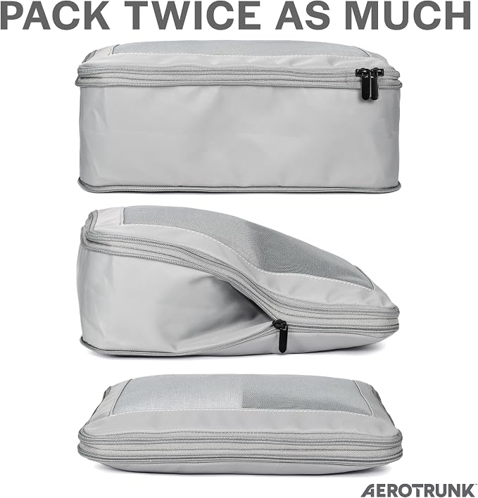Aerotrunk Compression Packing Cubes for Travel - Luggage Organizer Bags - Double Zipper Packing Cubes for Suitcases (4-Pack, Light Grey) - Image 2