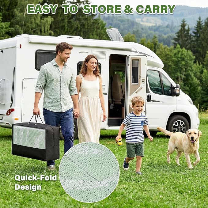 GOTGELIF Massive Outdoor Patio Rug - 9x12FT, Reversible & Water-Resistant & Wear-Resistant & Plastic Straw Outdoor Area Rug for Patio & Camping & RV - Green Leaf - Image 7