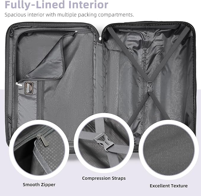 6 Piece Luggage Set Hard Shell - Lavender Expandable Suitcases with Spinner Wheels and Duffel Bags for Family Travel, Durable Carry On Luggage Sets with Lock for Women and Men - Image 7